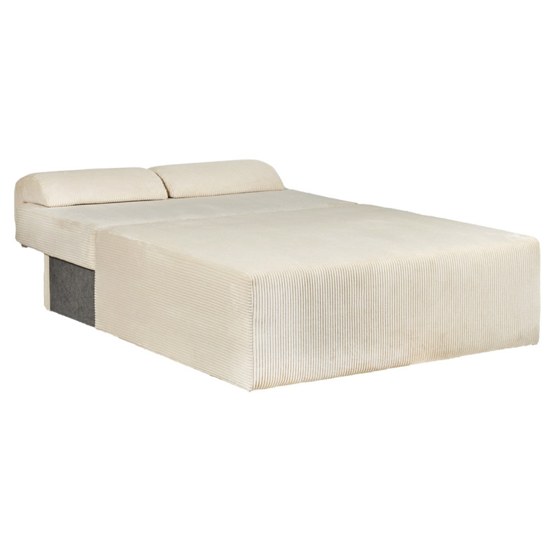 Canapé 2 places convertible en velours côtelé beige - LESTER
