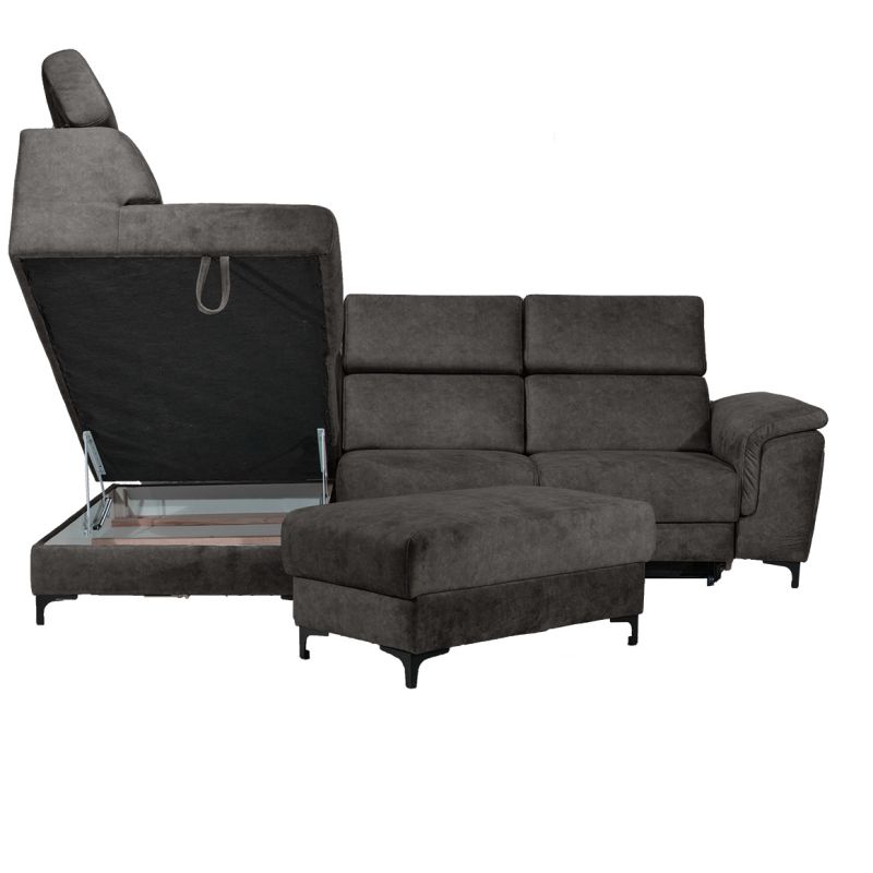 Canapé d'Angle Gauche Convertible coffre pouf et appuis-tête réglables microfibre gris – MERRIN