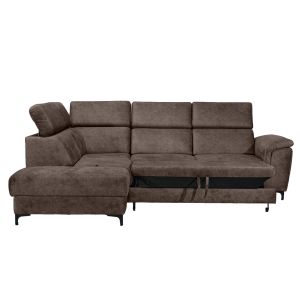 Canapé d'Angle Gauche Convertible coffre pouf et appuis-tête réglables microfibre marron – MERRIN