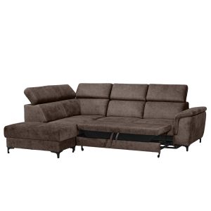 Canapé d'Angle Gauche Convertible coffre pouf et appuis-tête réglables microfibre marron – MERRIN