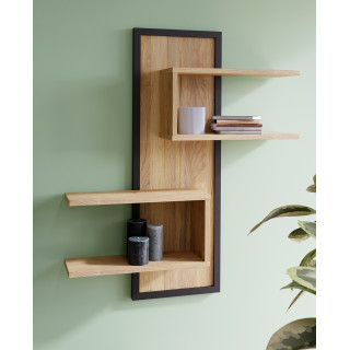 Étagère Murale L. 103 cm Décor Noir et Chêne avec 2 Niches Ouvertes - Design Naturel et Tendance - SELENA