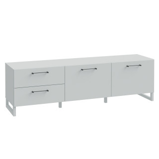 Meuble TV 164 cm 2 portes soft close 2 tiroirs décor gris clair mat et poignées métal noir - ASTORIA