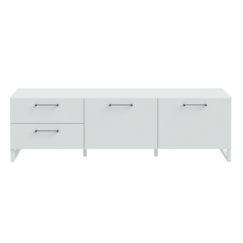 Meuble TV 164 cm 2 portes soft close 2 tiroirs décor gris clair mat et poignées métal noir - ASTORIA
