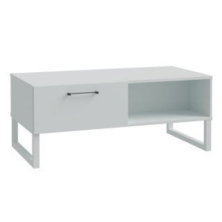 Table basse 110 cm 1 tiroir 3 niches décor gris clair mat et poignées métal noir - ASTORIA