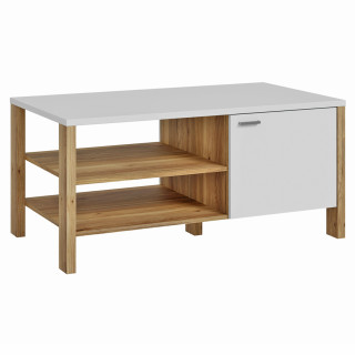 Table Basse L. 110 cm 2 Portes 2 Niches Décor Gris Clair et Chêne - DEVONNE