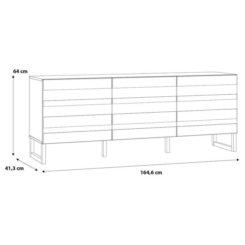 Meuble TV 165 cm 3 Portes Façades Fraisées Blanc Mat Système Push to Open et Pieds Luges Blanc Mat - ARIANA