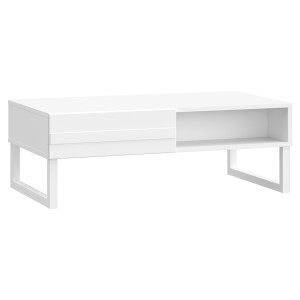 Table Basse 110 cm 2 Tiroirs Façades Fraisées Blanc Mat Système Push to Open et Pieds Luges Blanc Mat - ARIANA