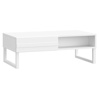 Table Basse 110 cm 2 Tiroirs Façades Fraisées Blanc Mat Système Push to Open et Pieds Luges Blanc Mat - ARIANA