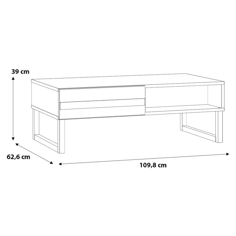 Table Basse 110 cm 2 Tiroirs Façades Fraisées Blanc Mat Système Push to Open et Pieds Luges Blanc Mat - ARIANA