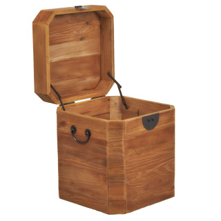 Coffre de rangement rustique H. 39 cm en bois de pin recyclé avec poignées et loquet métal – CHALET