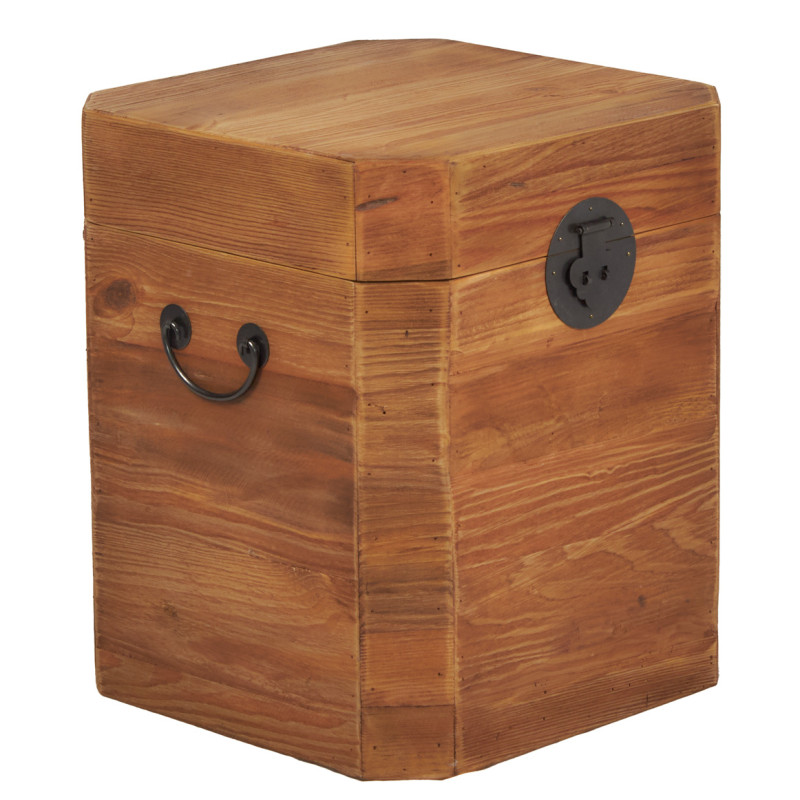 Coffre de rangement rustique H. 39 cm en bois de pin recyclé avec poignées et loquet métal – CHALET