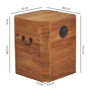 Coffre de rangement rustique H. 39 cm en bois de pin recyclé avec poignées et loquet métal – CHALET