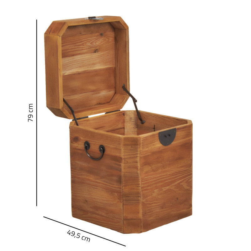 Coffre de rangement rustique H. 39 cm en bois de pin recyclé avec poignées et loquet métal – CHALET