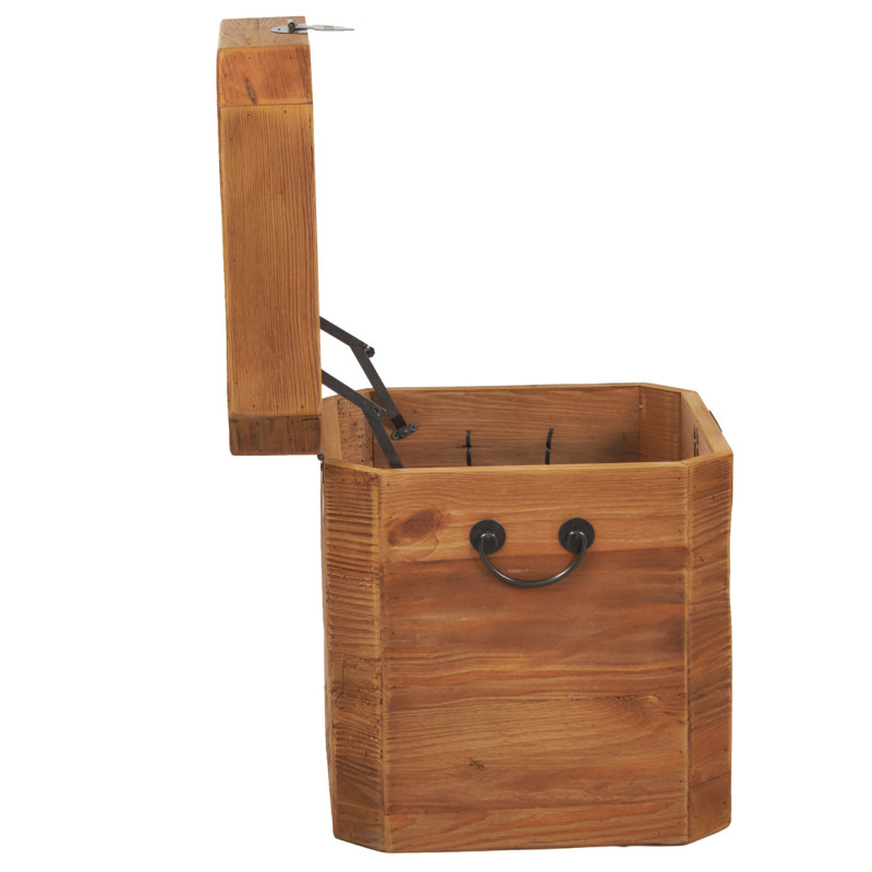 Coffre de rangement rustique H. 39 cm en bois de pin recyclé avec poignées et loquet métal – CHALET