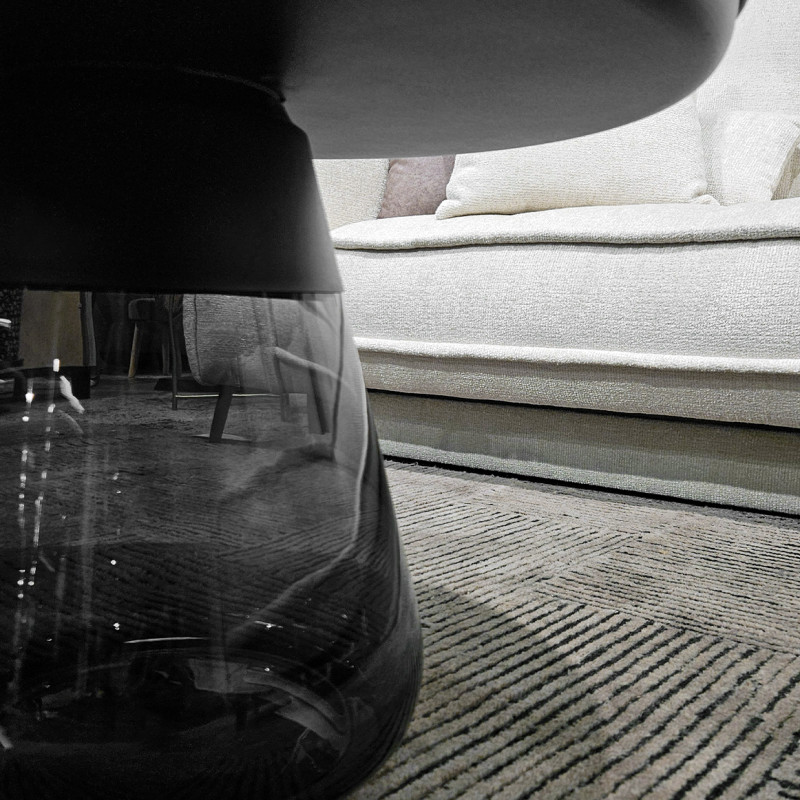 Table d'appoint H. 42 cm verre trempé noir fumé et métal noir - SHURI