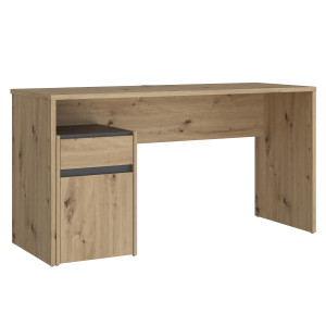 Bureau L. 140 cm avec caisson amovible 1 porte 1 tablette 1 tiroir décor bois chêne rustique et gris foncé mat -ODYSSÉE