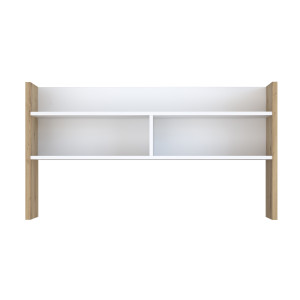 Surmeuble de bureau L. 110 cm rangements 2 niches 1 étagère blanc mat et décor bois de chêne - ODYSSÉE