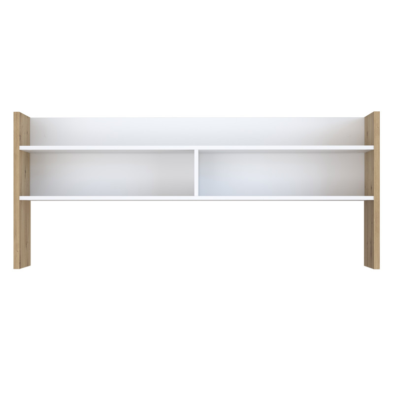 Surmeuble de bureau L. 140 cm rangements 2 niches 1 étagère blanc mat et décor bois de chêne - ODYSSÉE