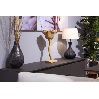 Sculpture fleur H. 50 cm style tulipe en racines de bois de teck bicolore avec socle – décoration design naturel –RHEA