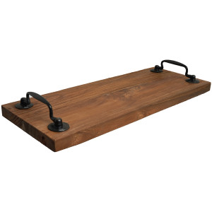 Plateau à apéro de dégustation / décoratif L. 38 cm en bois de teck recyclé et poignées métal – naturel et rustique – BROOKE
