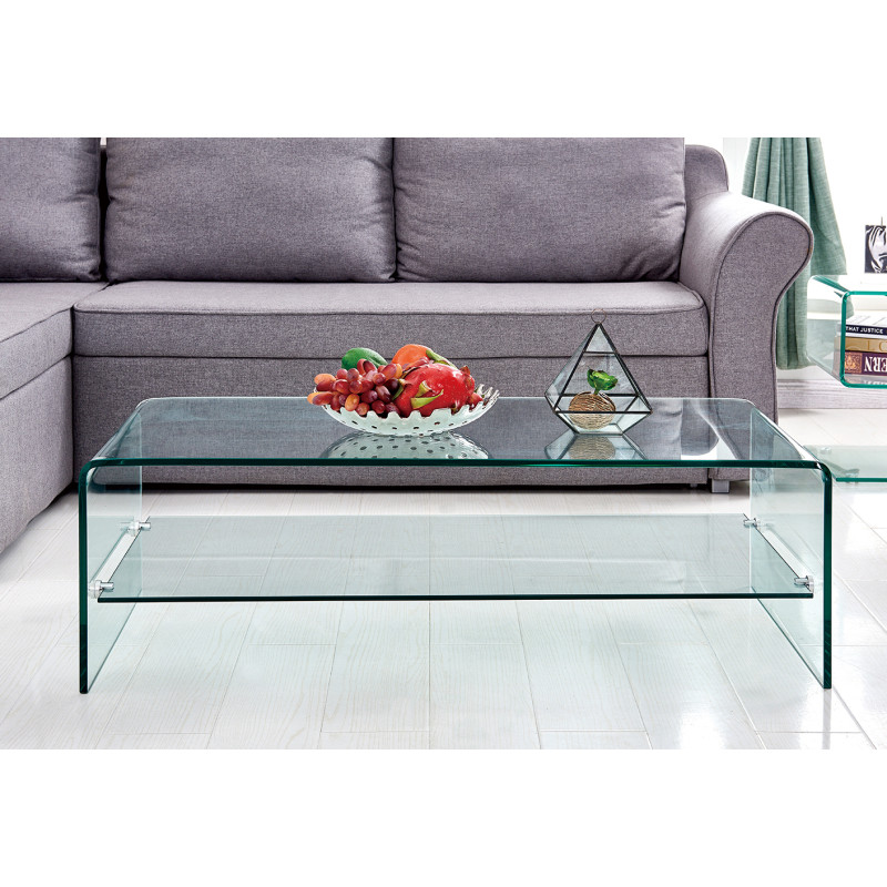 Table basse rectangulaire en verre trempé avec étagère vitrée - ICE