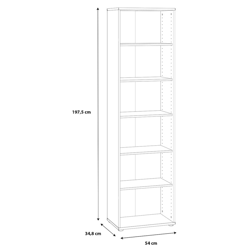 Bibliothèque / Étagère H. 198 x L. 54 cm Décor Blanc avec 5 Étagères et 4 à Hauteur Réglable - MARIA