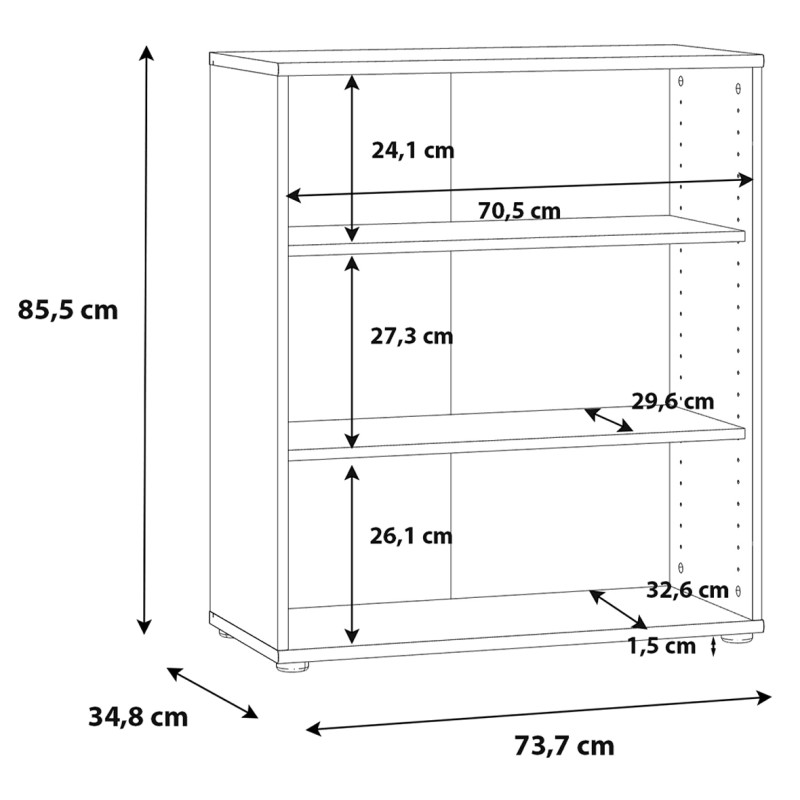 Bibliothèque / Étagère H. 86 x L. 74 cm Décor Bois Vintage avec 2 Étagères à Hauteur Réglable - MARIA