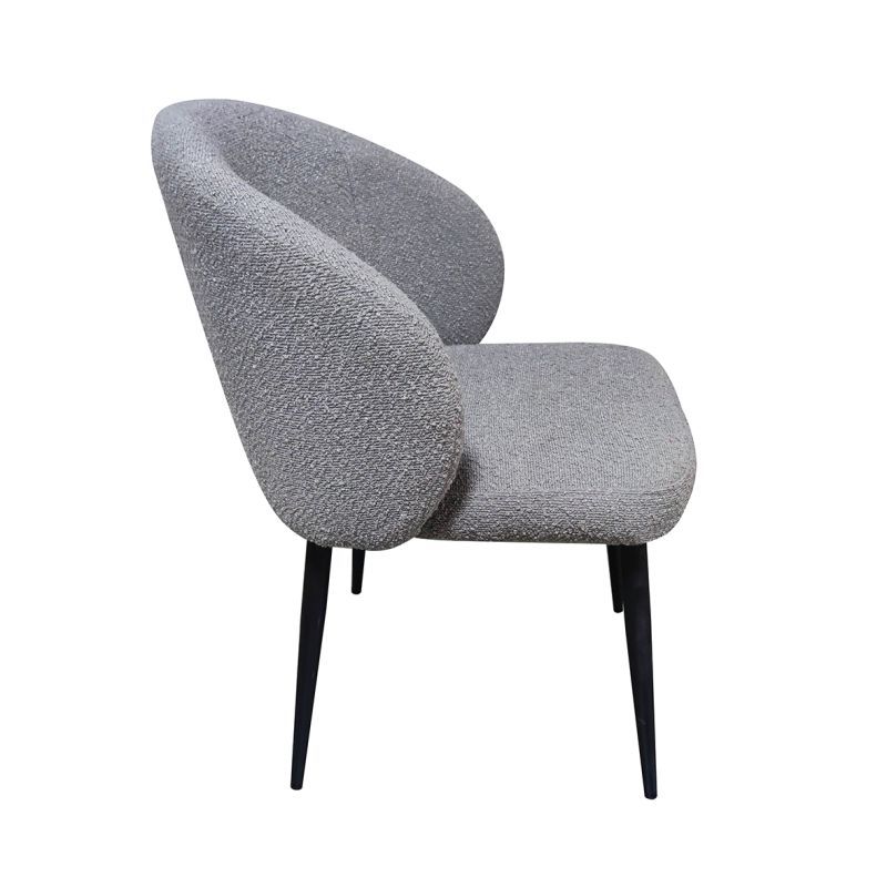 Lot de 2 chaises de repas en tissu bouclette imitation laine de mouton couleur gris et pieds métal noir –SYRACUSE