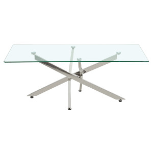 Table Basse Rectangulaire L. 120 cm en Verre Trempé avec Piètement Croisé Étoile en Métal Chromé - Design Minimaliste - ICE