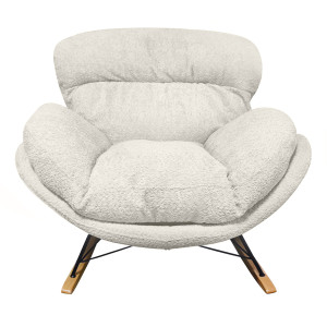 Fauteuil à Bascule en Tissu Bouclette Beige avec Pieds en Bois et Métal Noir - Style Scandinave et Contemporain - MIGUEL