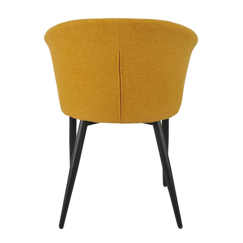 Lot de 2 chaises de repas fauteuils dossier forme de coquillage en tissu jaune moutarde et pieds métal noir – MONTREAL
