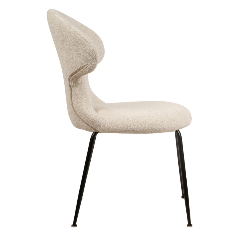 Chaise de Repas de Repas en Tissu Doux Beige avec Piètement en Métal Noir - Design Minimaliste et Contemporain - GLORIA