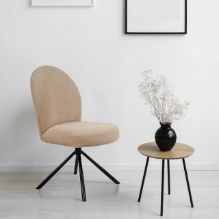 Lot de 2 Chaises de Repas Rotatives 180° en Tissu Bouclette Beige avec Piètement en Métal Noir - Design Contemporain - JULIEN