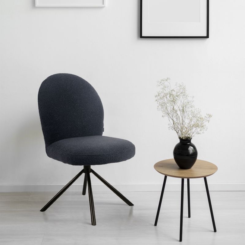 Lot de 2 chaises rotatives 180° en tissu noir et métal noir - JULIEN