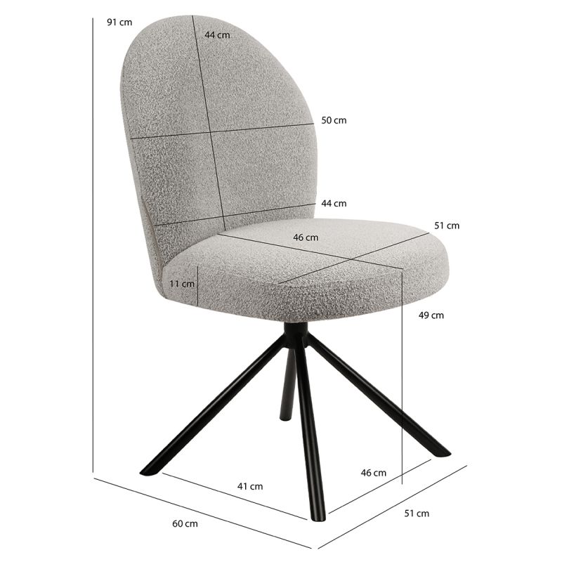 Lot de 2 chaises rotatives 180° en tissu gris et métal noir - JULIEN
