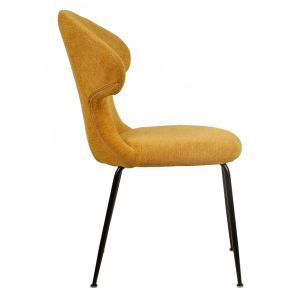 Lot de 2 Chaises de Repas en Tissu Doux Moutarde avec Piètement en Métal Noir - Design Minimaliste et Contemporain - GLORIA