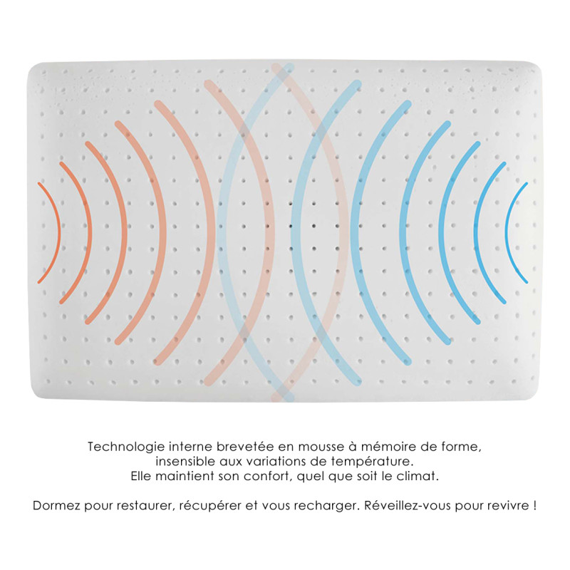 Oreiller 60 x 40 cm régulation de Température Technologie RUCO-PUR SLY et Mousse à Mémoire de Forme Air Feel™ - MARY