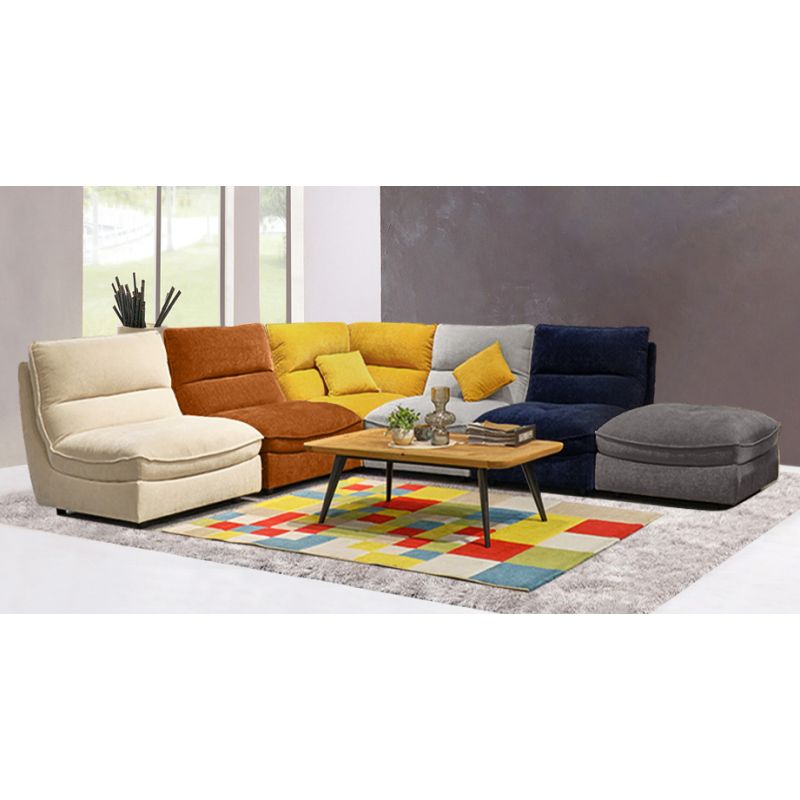 Chauffeuse pour Canapé Composable et Modulable en Tissu Doux Orange Capitonné avec Passepoil - CHARLES