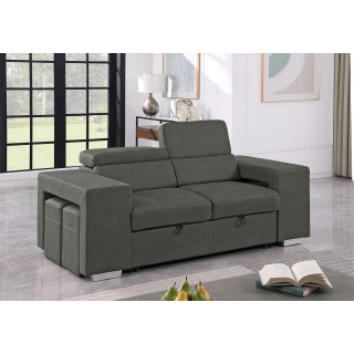 Canapé 3 Places Convertible en Tissu Doux Gris Microfibre Surpiqûres et Têtières Réglables - VEGAS