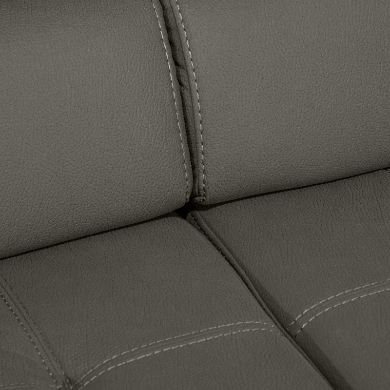 Canapé 3 Places Convertible en Tissu Doux Gris Microfibre Surpiqûres et Têtières Réglables - VEGAS