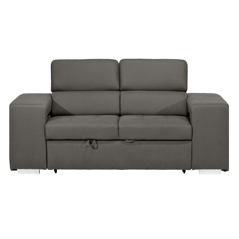 Canapé 3 Places Convertible en Tissu Doux Gris Microfibre Surpiqûres et Têtières Réglables - VEGAS