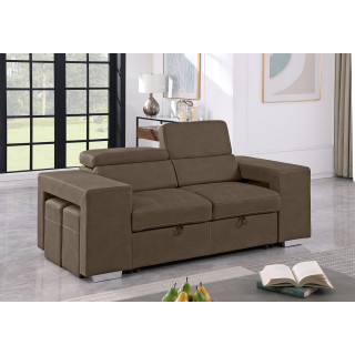 Canapé 3 Places Convertible en Tissu Taupe Microfibre doux Surpiqûres et Têtières Réglables - VEGAS