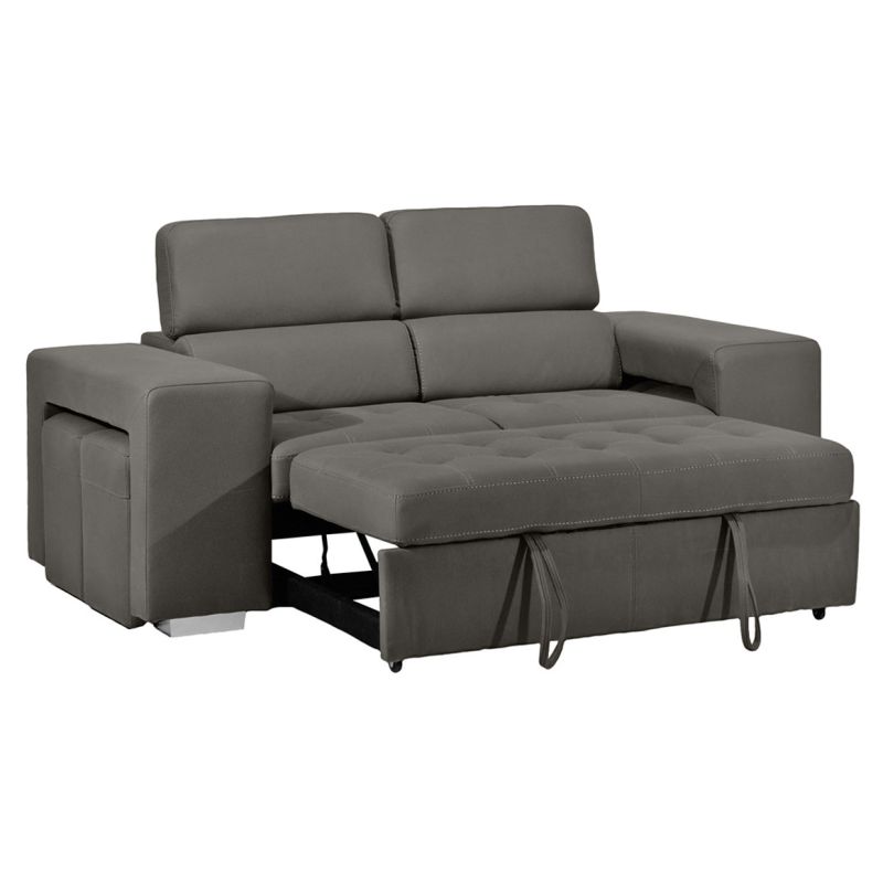 Canapé 3 Places Convertible en Tissu Doux Gris Microfibre Surpiqûres et Têtières Réglables - VEGAS