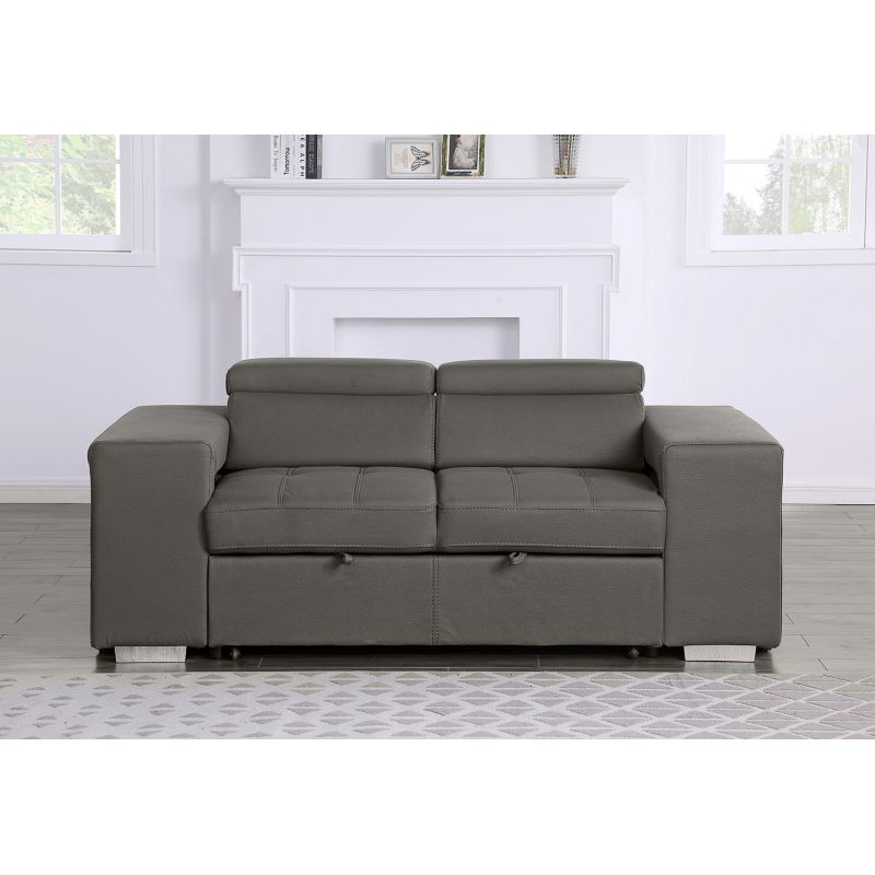 Canapé 3 Places Convertible en Tissu Doux Gris Microfibre Surpiqûres et Têtières Réglables - VEGAS