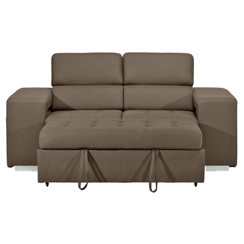 Canapé 3 Places Convertible en Tissu Taupe Microfibre doux Surpiqûres et Têtières Réglables - VEGAS