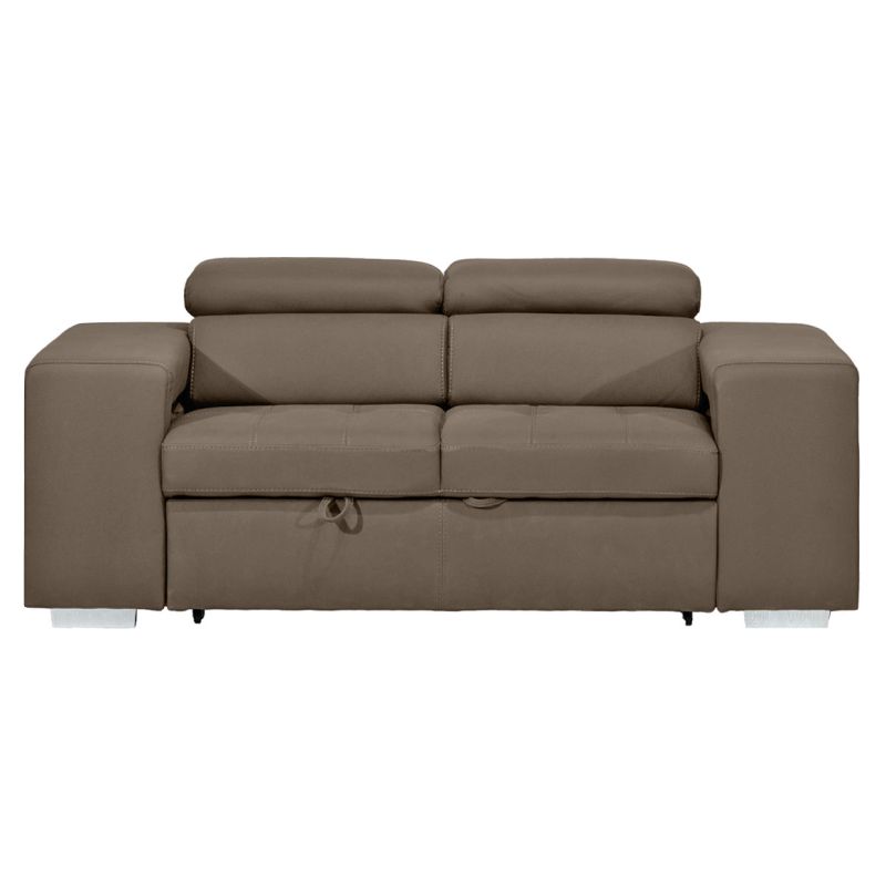 Canapé 3 Places Convertible en Tissu Taupe Microfibre doux Surpiqûres et Têtières Réglables - VEGAS