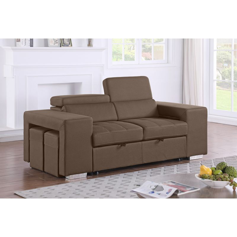Canapé 3 Places Convertible en Tissu Taupe Microfibre doux Surpiqûres et Têtières Réglables - VEGAS