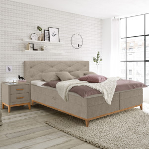 Tête de lit  200 cm en tissu doux capitonné et boutons beige foncé compatible lit en 180 cm cocooning et élégante – SKY