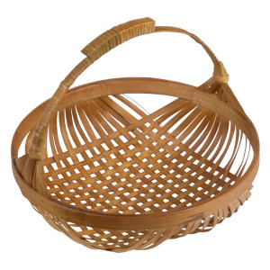 Corbeille / Panier Rond D. 28 cm avec Anse et Tressage Artisanal en Bambou - GIDEON