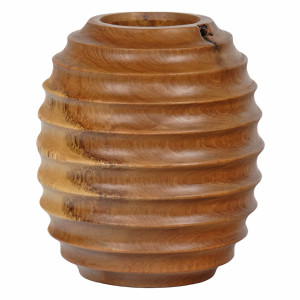 Vase Décoratif H. 26 cm en Bois de Teck Massif avec Bord Côtelé - HIGGINS
